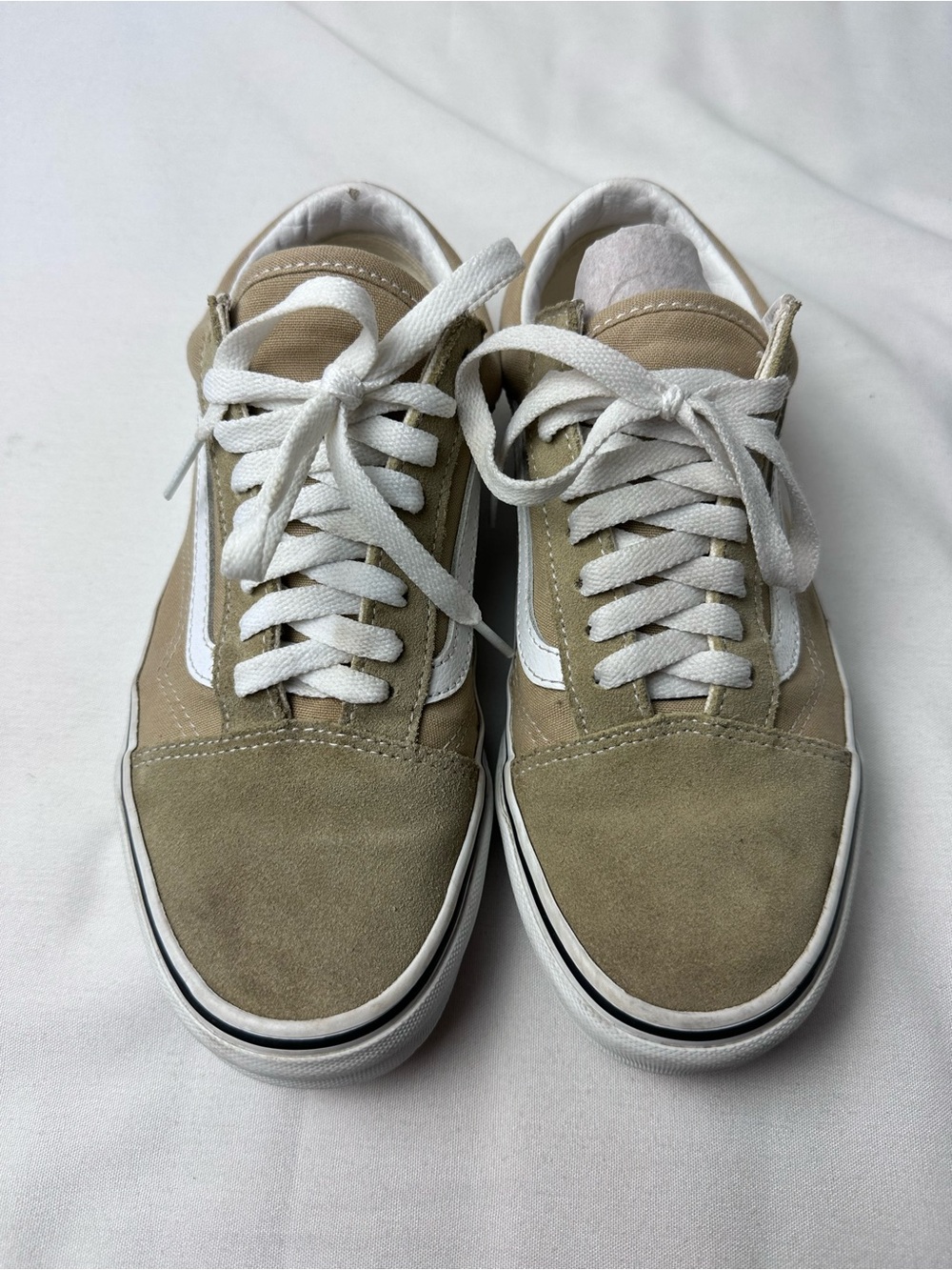 VANS Old Skool Low Top Cream White M6.5 W8 Suede Canvas Sneakers